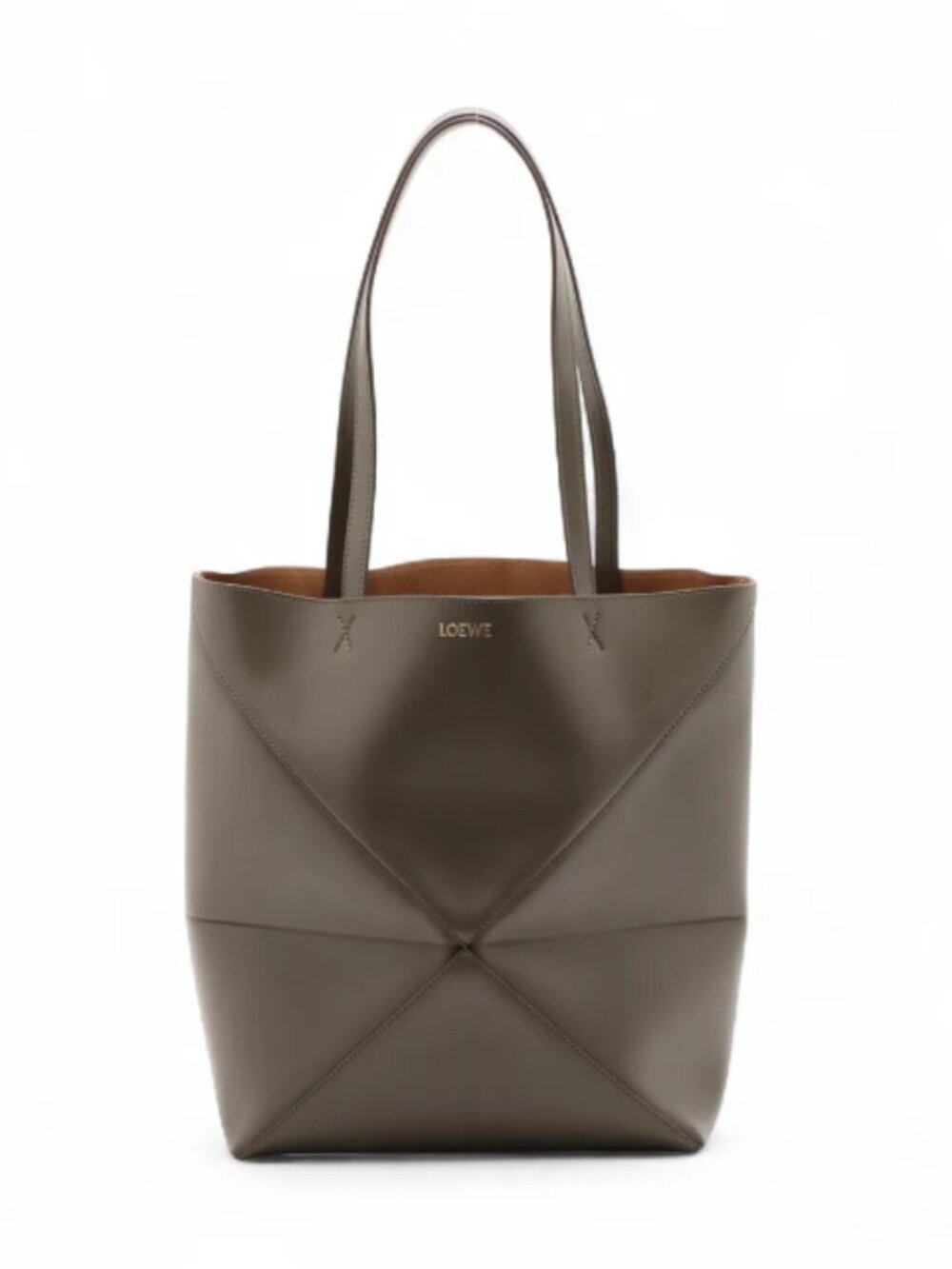 Loewe Puzzle Fold Medium Leather Tote Bag Khaki